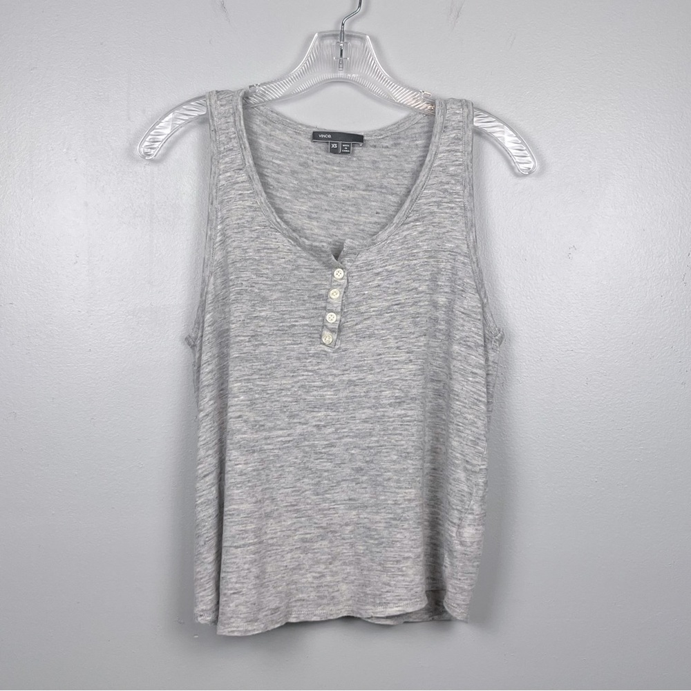 Vince heather gray knit 100% linen button detail tank top, size XS.